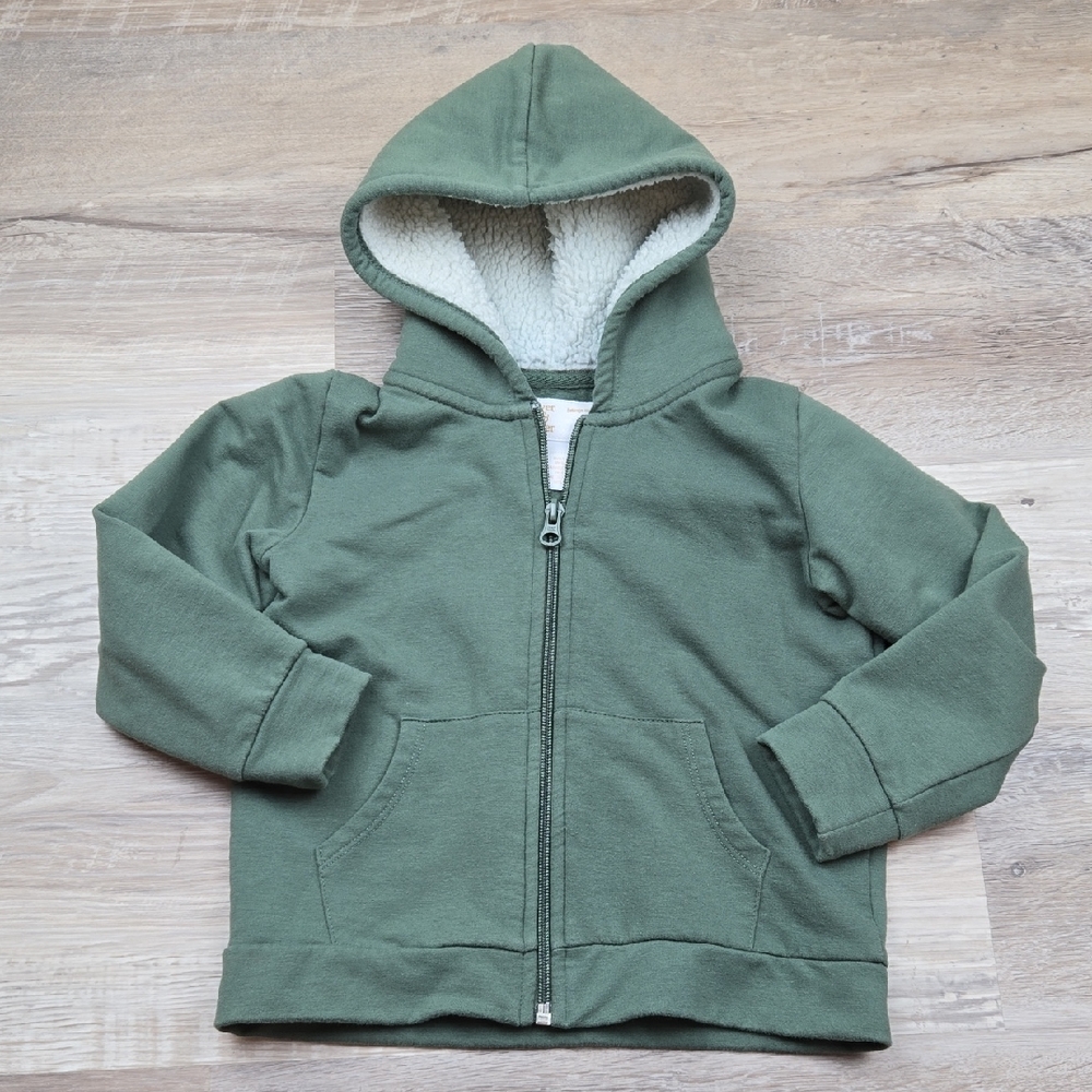 Boys 3T Green Zip Up Hoodie Hooded Jacket Light Soft Lined Hood Fuzzy
